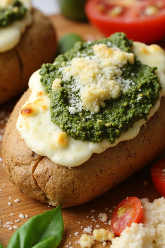 baked potatoes with pesto