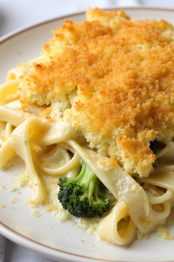 broccoli alfredo with parmesan crust