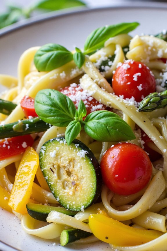 colorful zucchini primavera pasta