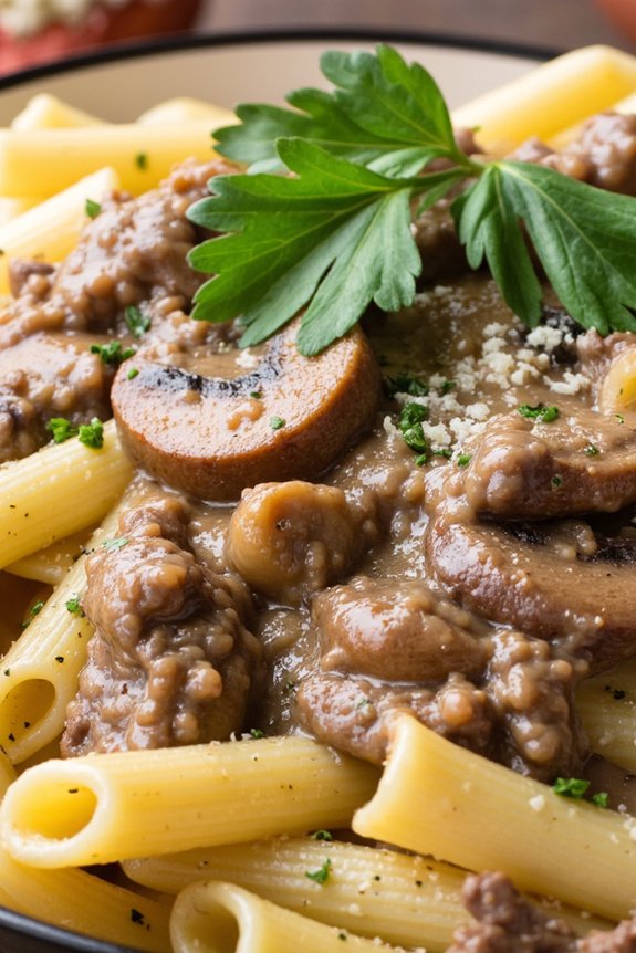 creamy beef mushroom pasta
