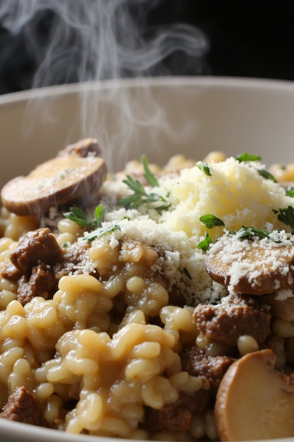creamy beef mushroom risotto