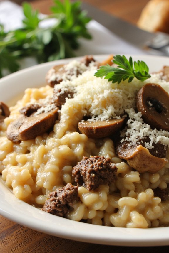 creamy beef mushroom risotto