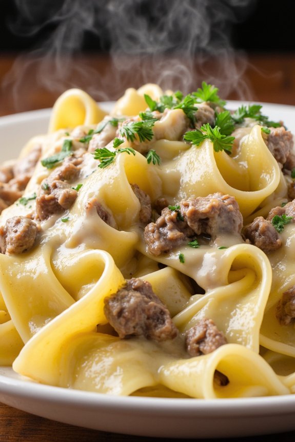 creamy beef pasta dish