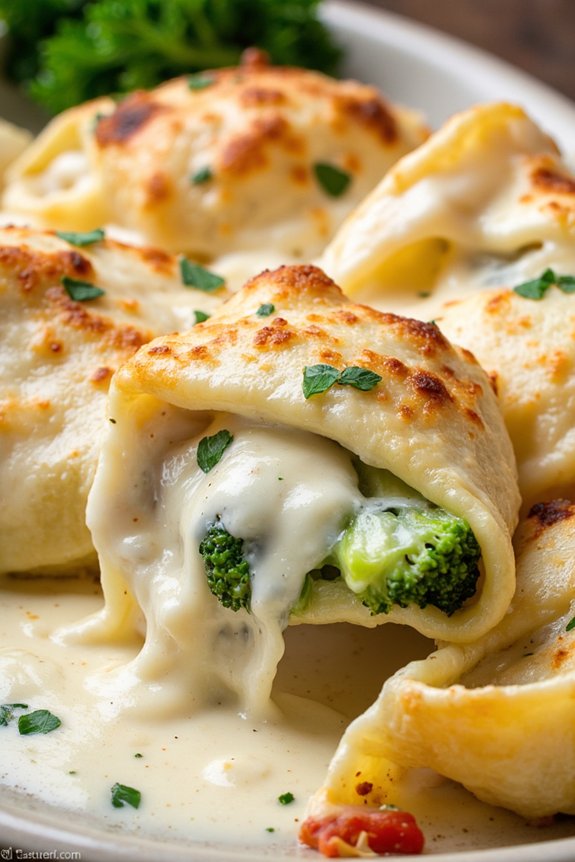 creamy broccoli stuffed shells