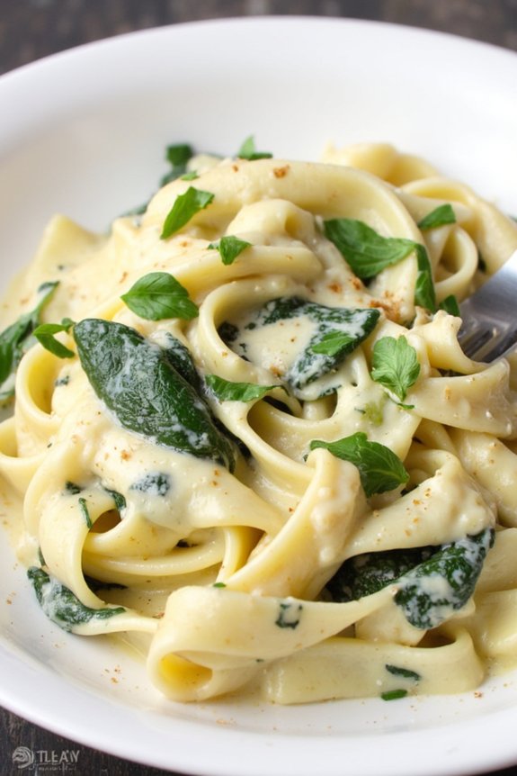 creamy cashew spinach fettuccine