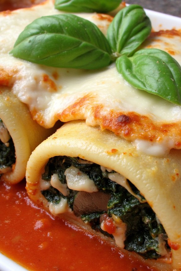 creamy mushroom spinach manicotti
