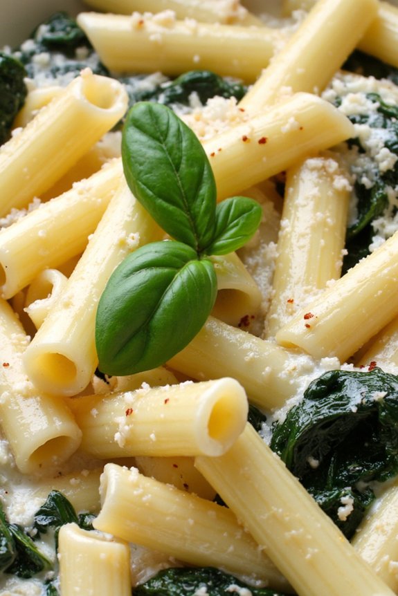 creamy rigatoni with spinach