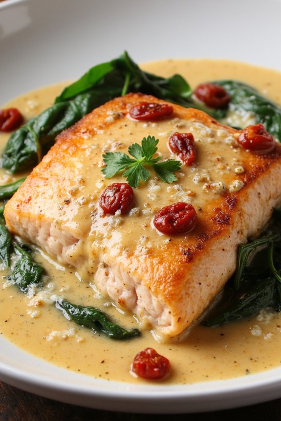 creamy salmon with sun dried tomatoes