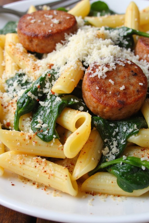 creamy spinach sausage penne