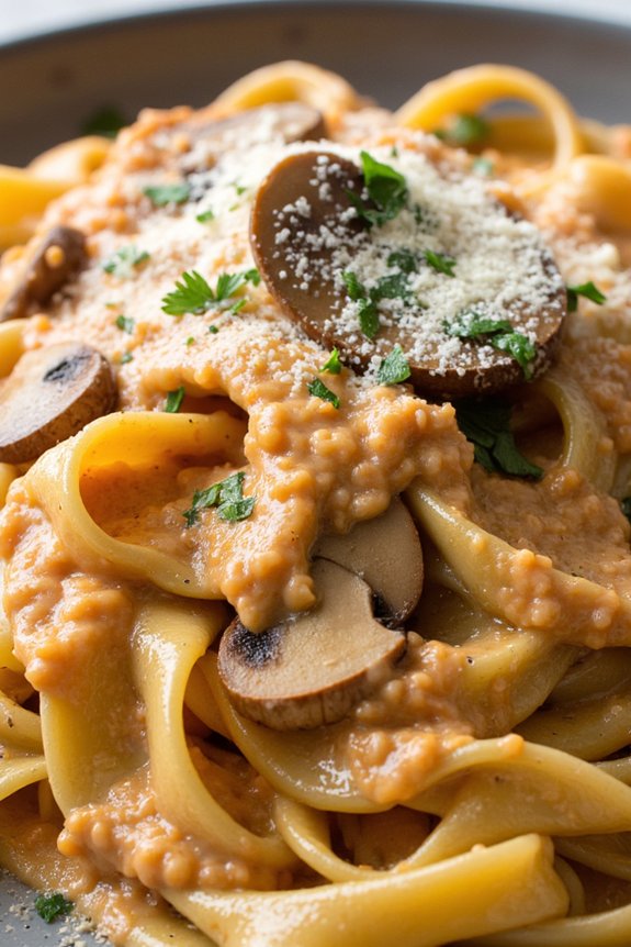 creamy vodka mushroom fettuccine
