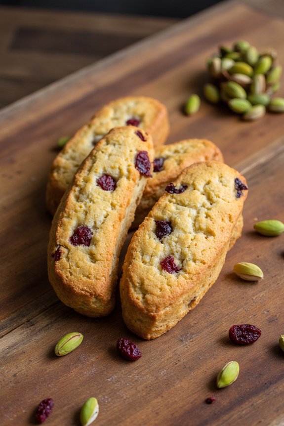 crispy cranberry pistachio biscotti