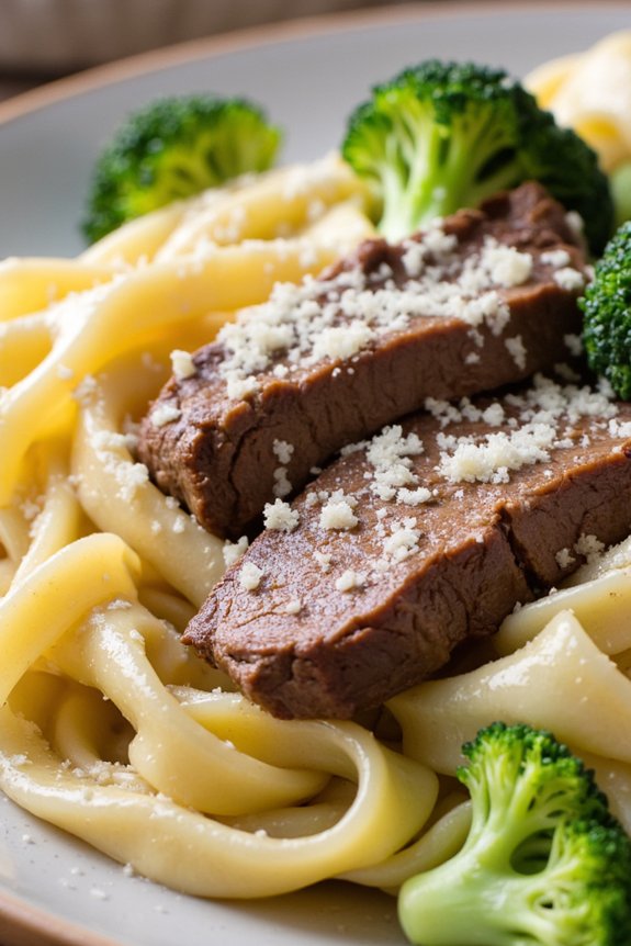 delicious beef and broccoli pasta