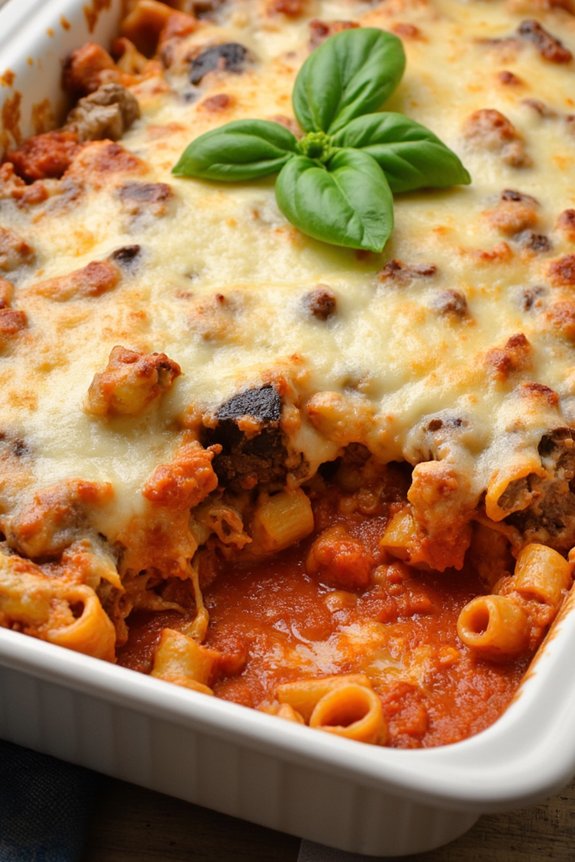 hearty beef eggplant pasta bake
