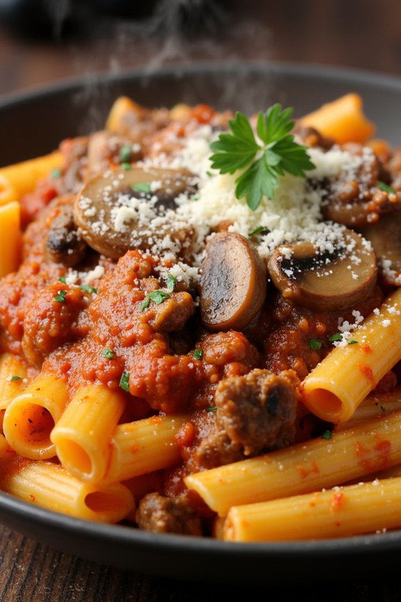 hearty beef mushroom rigatoni