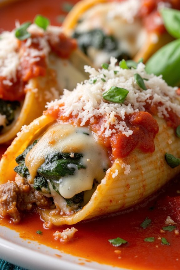 hearty beef spinach shells