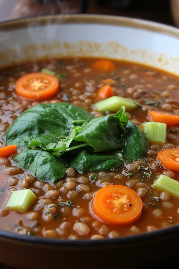 hearty lentil spinach soup