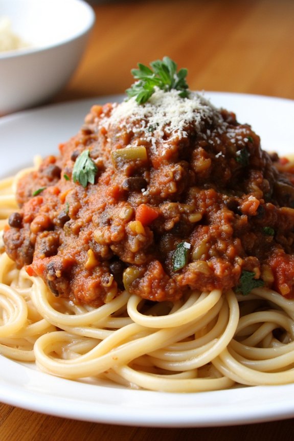 lentil bolognese whole wheat spaghetti