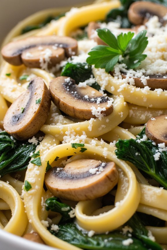 nutritious mushroom kale fettuccine