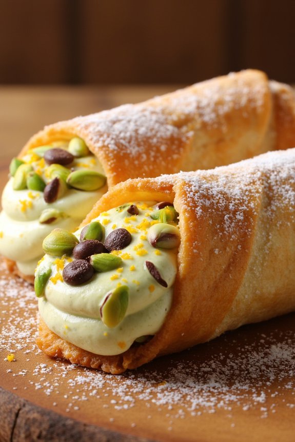 pistachio filled italian cannoli