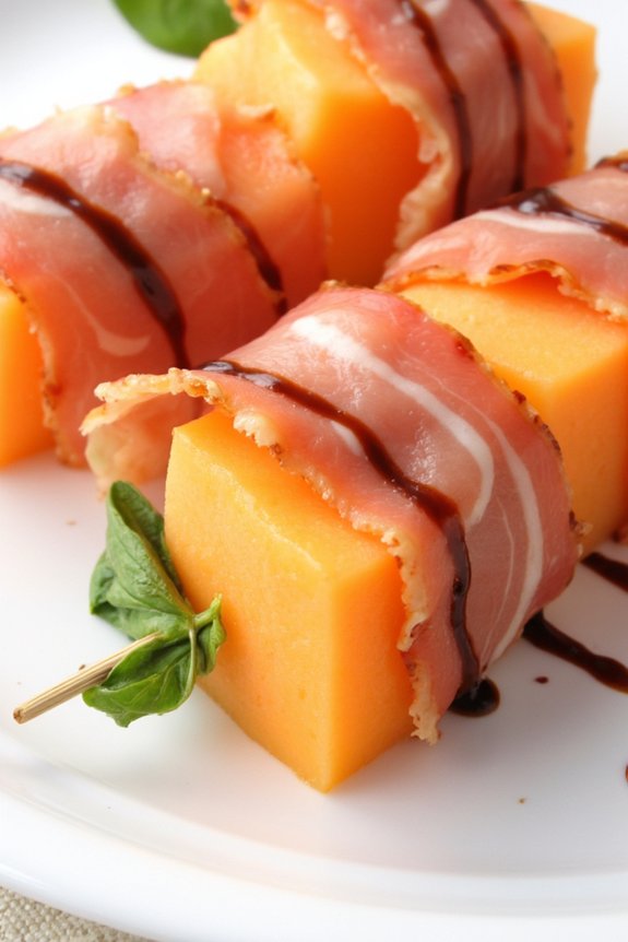 prosciutto and melon skewers