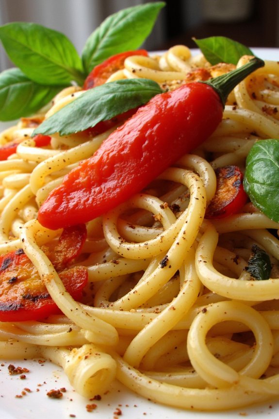 roasted pepper basil linguine