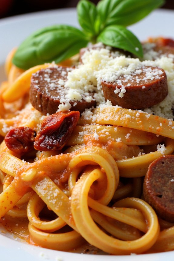 sausage and pesto pasta