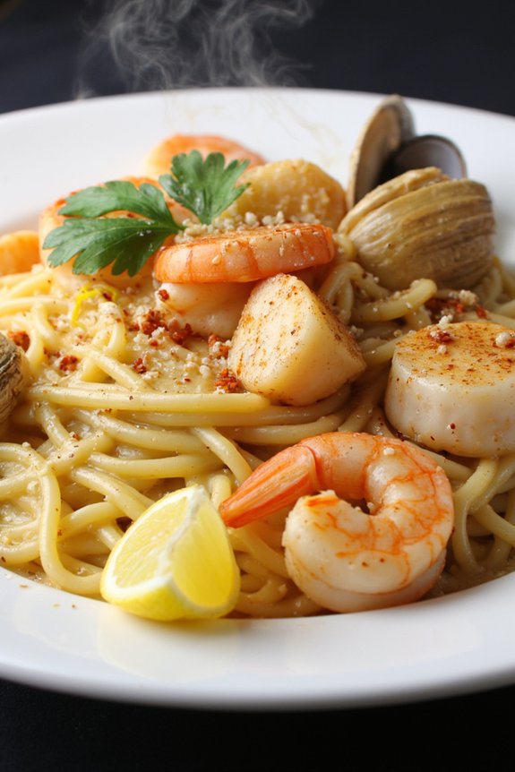 seafood linguine with white wine
