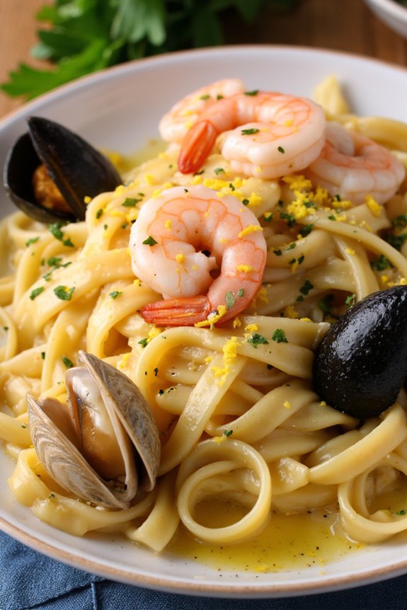 seafood pasta with wine