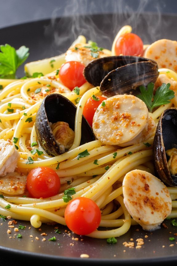 seafood spaghetti with herbs