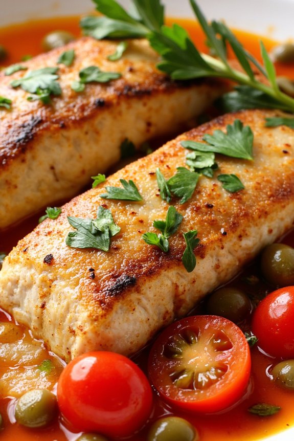 sicilian style swordfish with vibrant sauce