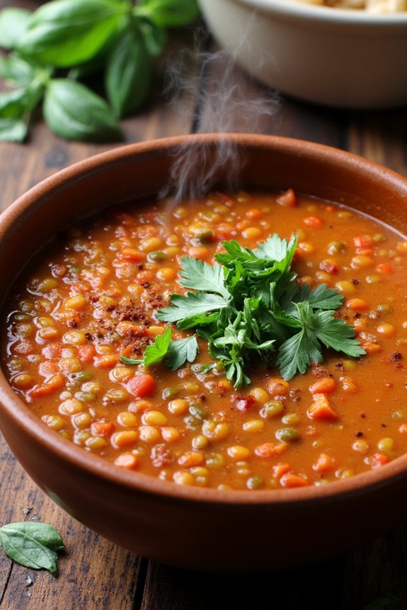 spicy herb infused lentil soup