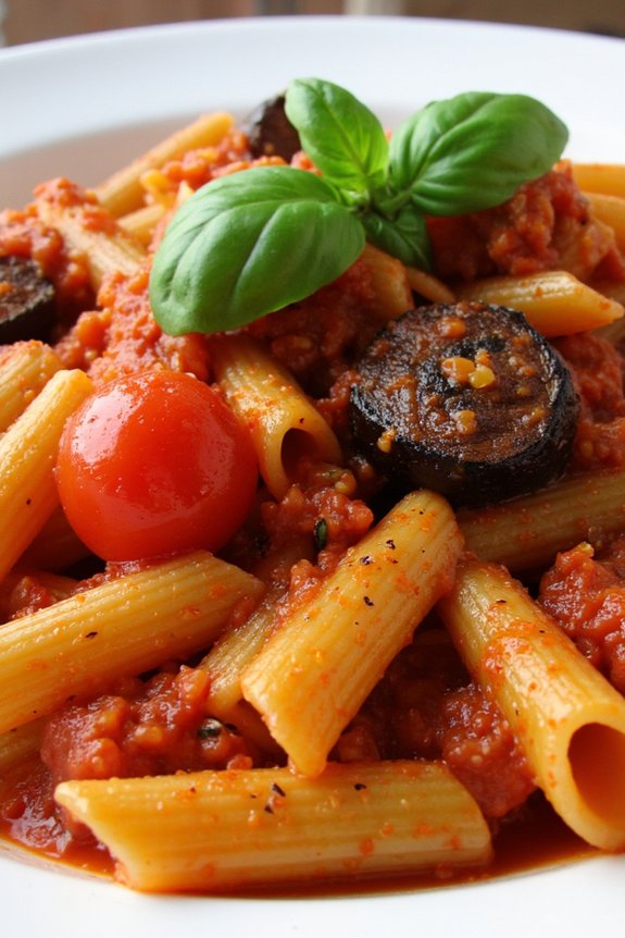 vegan eggplant tomato pasta