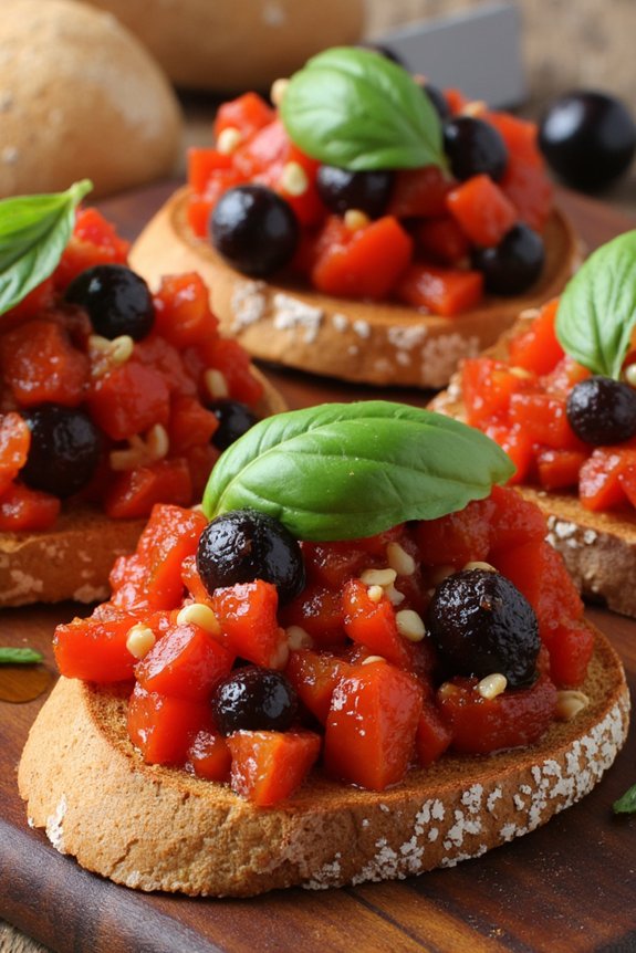 vibrant roasted pepper bruschetta