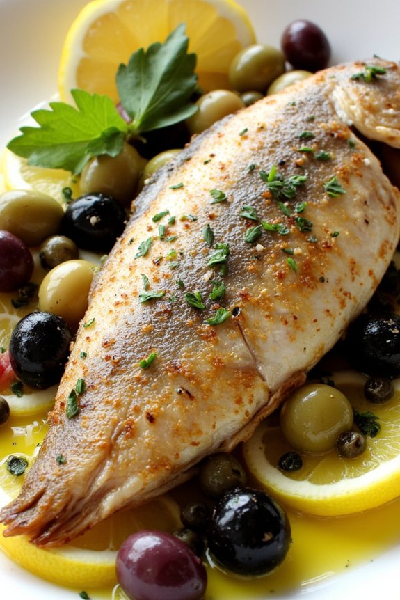 baked branzino with olives
