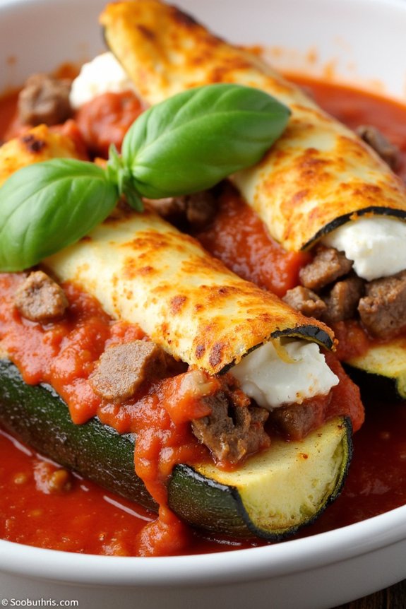 beef and ricotta zucchini boats