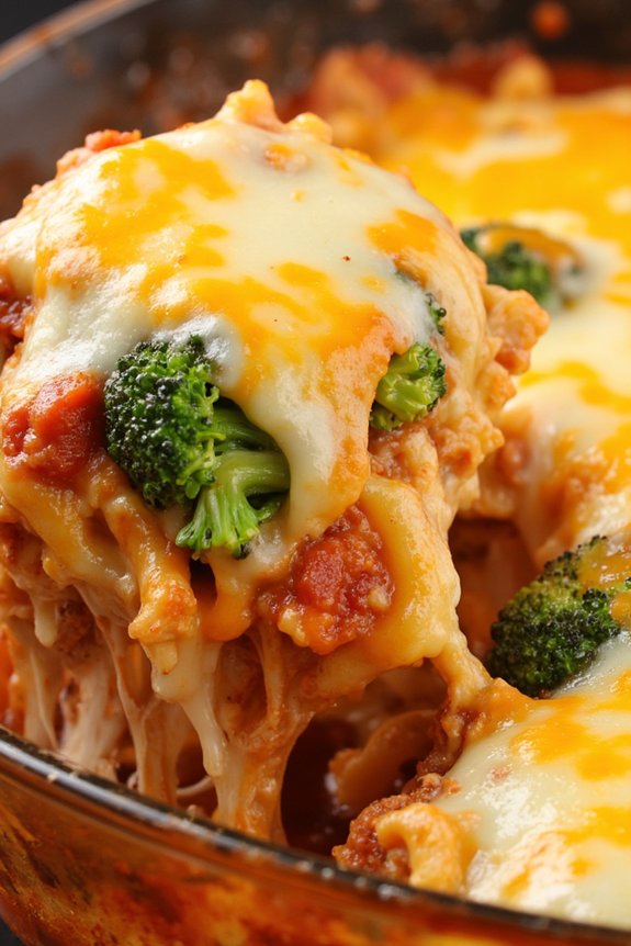 cheesy beef broccoli pasta bake