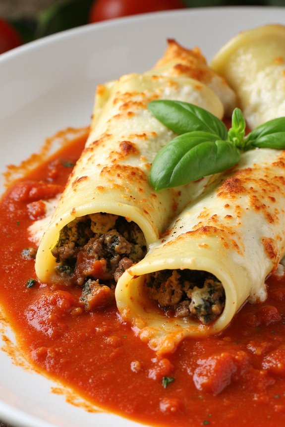 cheesy beef spinach manicotti