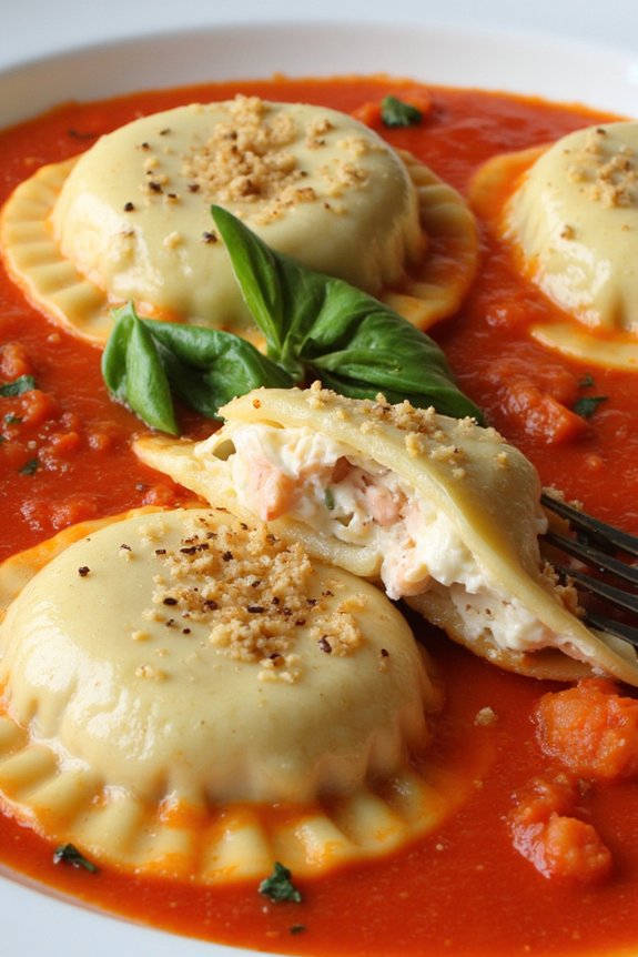 crab ravioli with tomato sauce