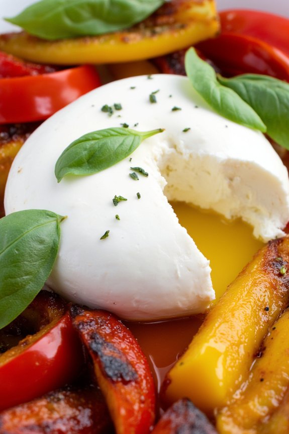 creamy burrata with roasted peppers