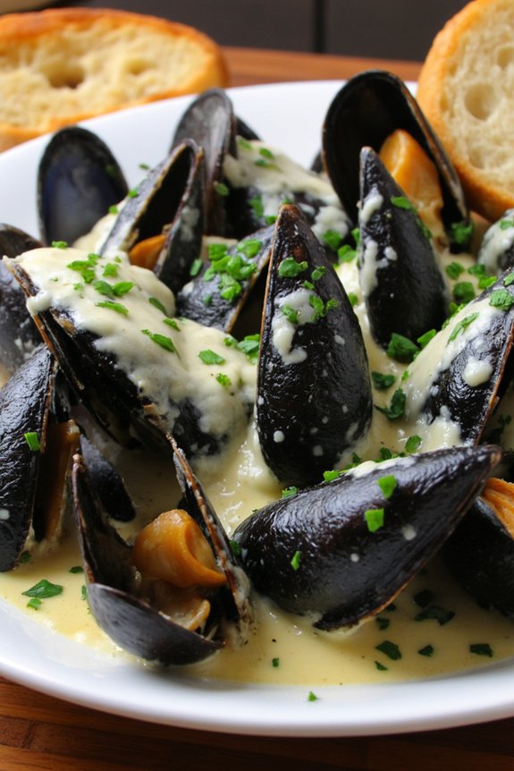 creamy mussels with parmesan