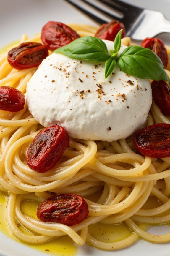 creamy pasta with burrata