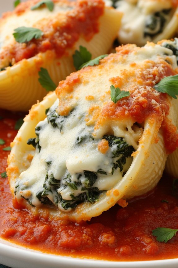creamy spinach ricotta shells