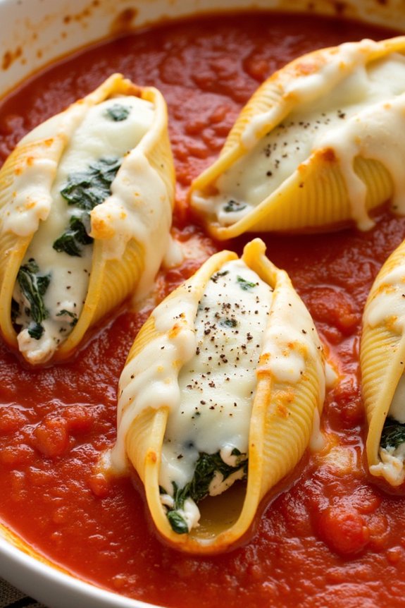 creamy spinach ricotta shells