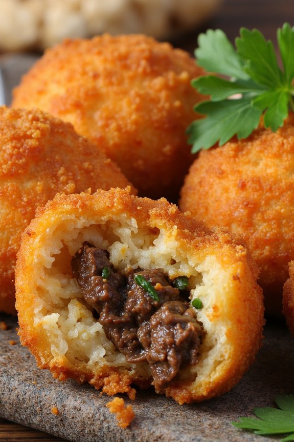 crispy beef filled rice balls