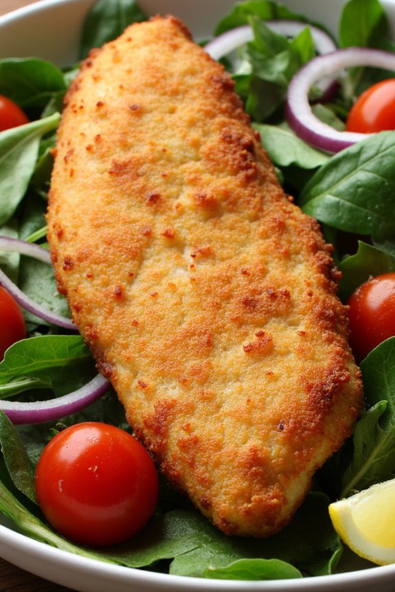 crispy chicken with arugula