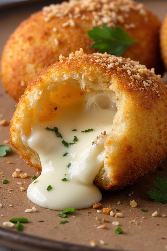 crispy mozzarella filled rice croquettes
