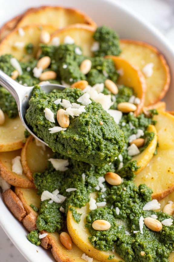 crispy smashed potatoes with pesto