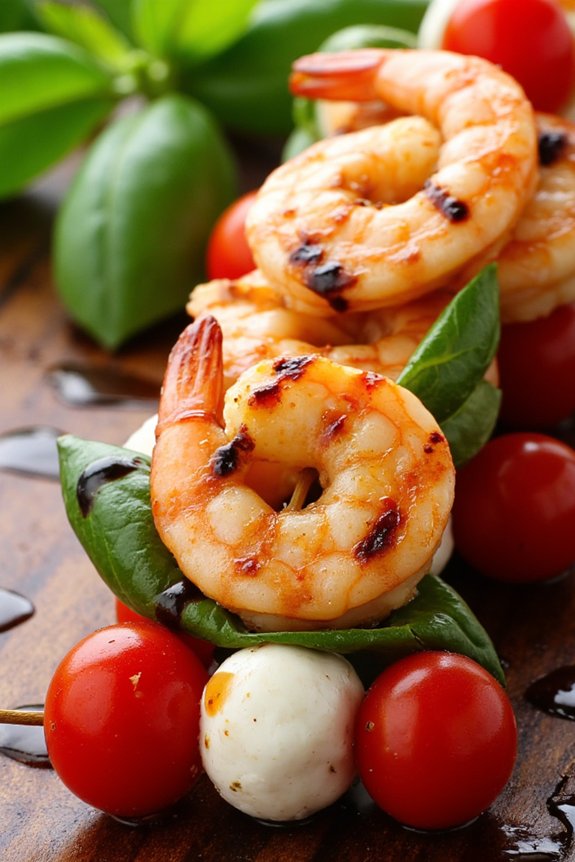 delicious shrimp and mozzarella skewers