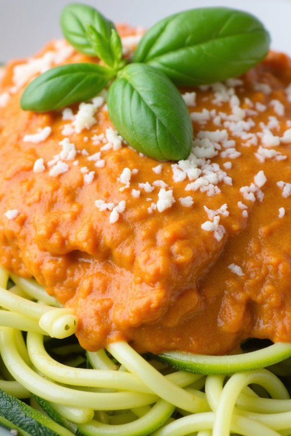 gluten free zoodles with vodka sauce