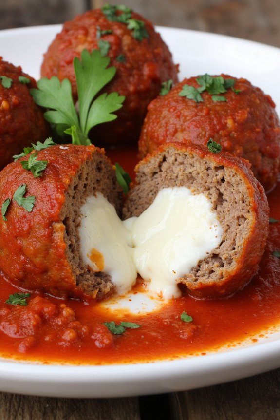 gooey mozzarella stuffed meatballs